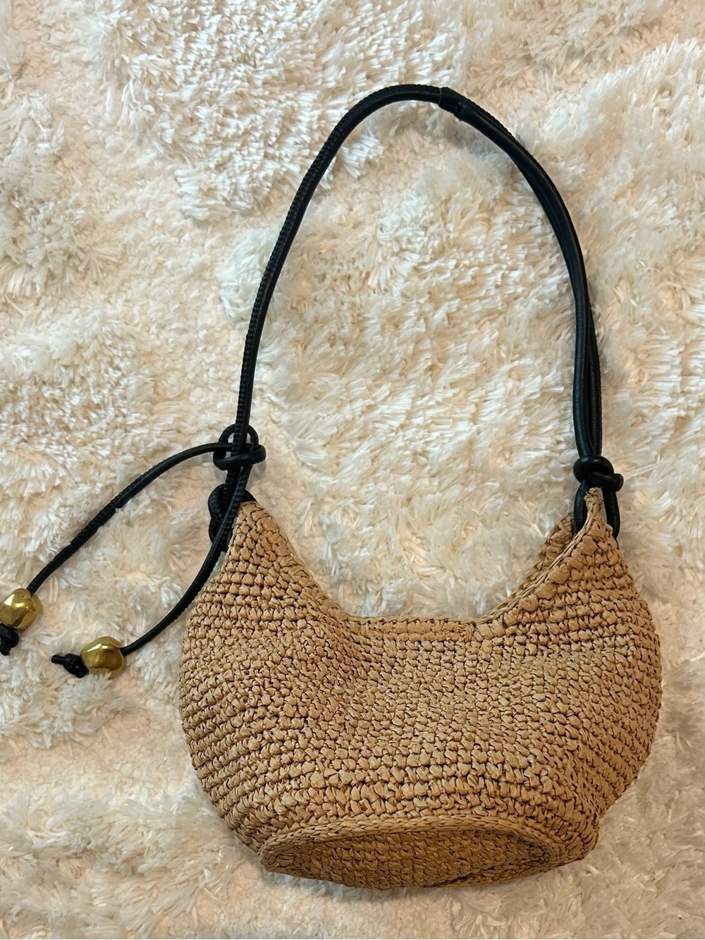 Madewell Small Woven Straw Shoulder Bag with Black Strap